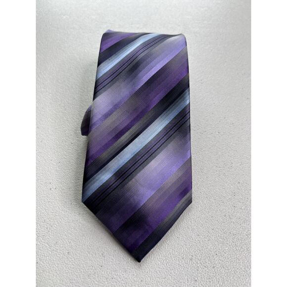 Van Heusen Purple, Gray, Blue Striped Pattern 100% Silk Handmade Tie NWOT - Picture 1 of 7